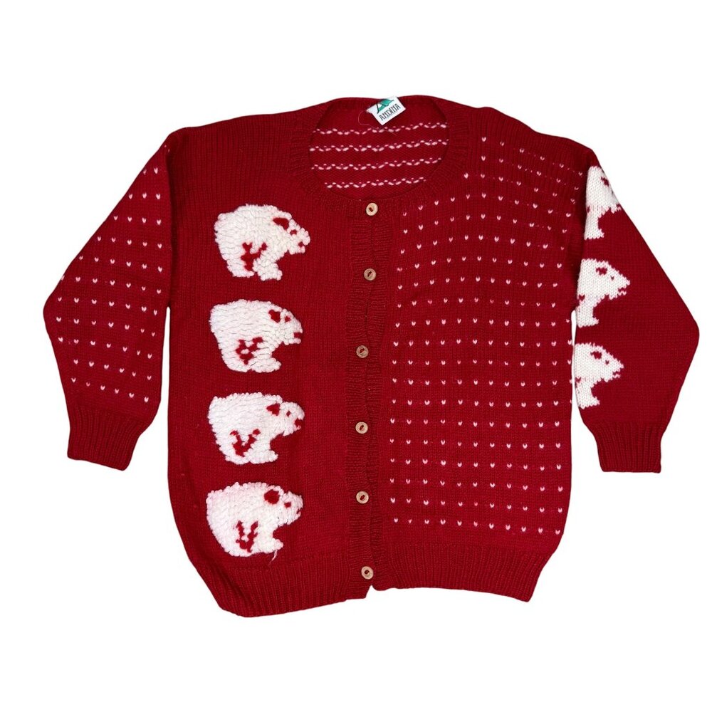 Vintage ANDINA Red Sheepswool Hand made in Peru Capybara Cardigan Women's Size M
